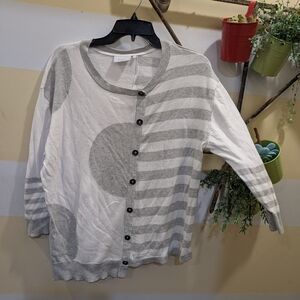 Gray and White Striped Cardigan